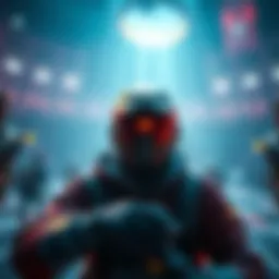 A gamer in a virtual arena focusing on a 1v1 match in Destiny 2, showing intense concentration and competitive spirit.