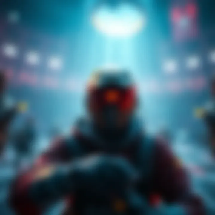 A gamer in a virtual arena focusing on a 1v1 match in Destiny 2, showing intense concentration and competitive spirit.