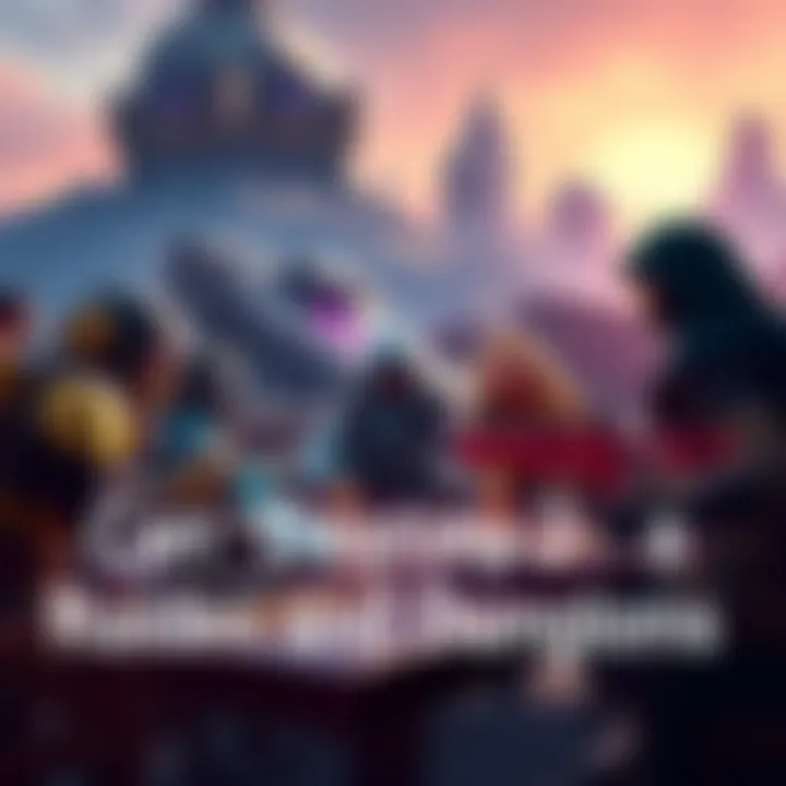 A group of characters from Destiny 2 strategizing in a raid setting with colorful weapons and alien landscapes in the background.