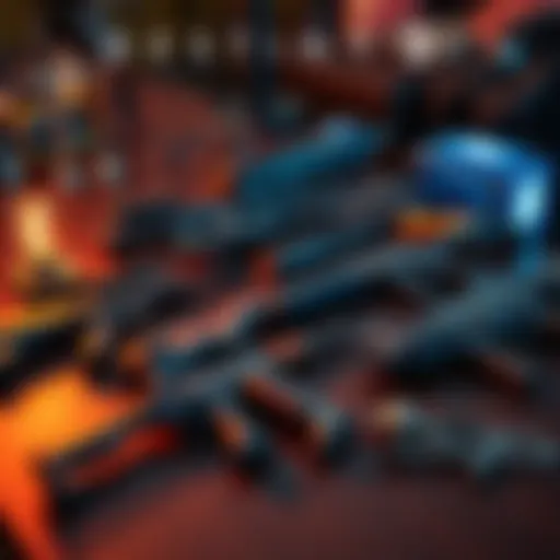 A selection of weapons from Destiny 2 displayed on a table, highlighting various types used to stun champions.