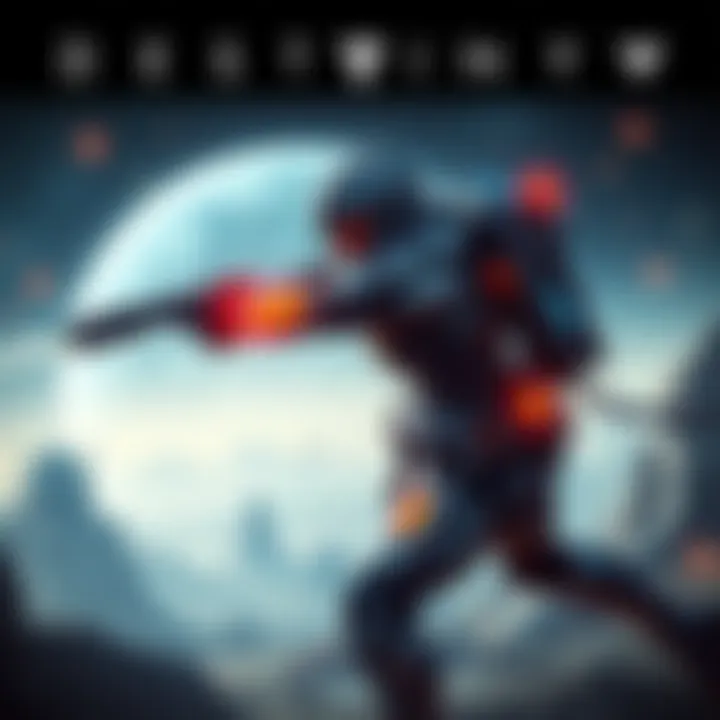 Destiny game character in action A Destiny game character equipped with futuristic armor, fighting against a backdrop of alien landscapes and stars, representing challenges in game design.