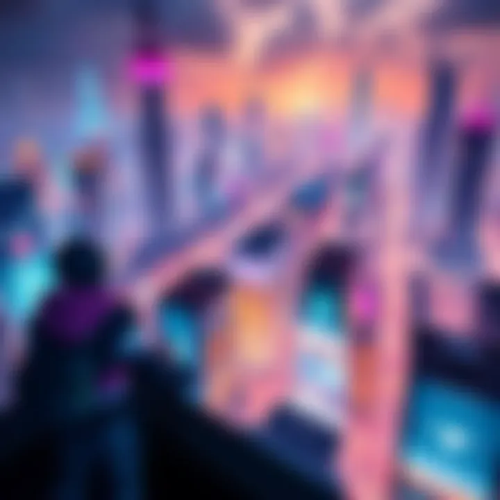 A player character standing on a rooftop overlooking a large, vibrant city within a Destiny game, featuring tall buildings and colorful lights.