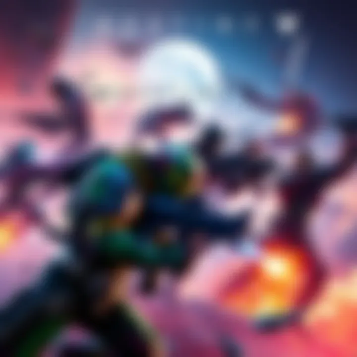 Destiny Game Endgame Goals A colorful scene showcasing Destiny game characters engaged in intense combat, highlighting various endgame objectives like raids and challenges, with a futuristic backdrop.