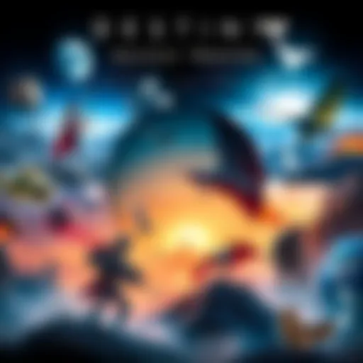 A collage of Destiny game scenes, featuring key locations and characters, with musical notes overlay to represent the game's soundtracks, including 'Stronger, Together' and 'Deep Stone Lullaby'.