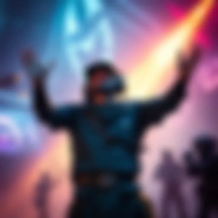 A veteran Destiny player raises their hands in joy, surrounded by game elements and glowing graphics, reflecting excitement over recent updates.