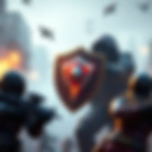 A player character using a shield during gameplay, protecting teammates from an enemy attack.