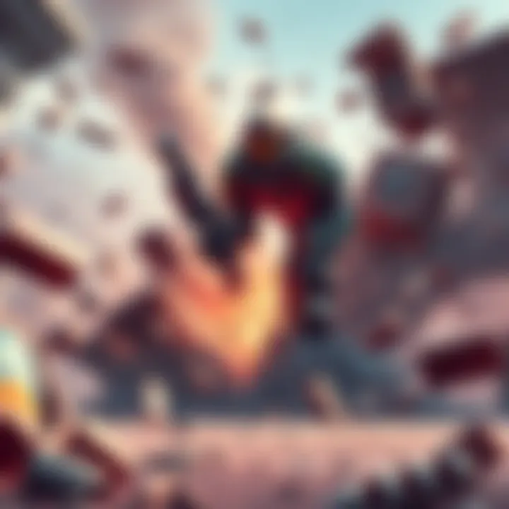 A scene from Arc Raiders showing a character interacting with a destructible wall, debris falling around.