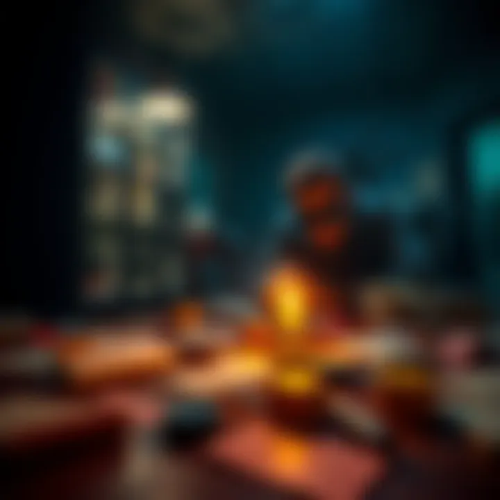 A player investigating a dark room filled with clues and evidence from a detective game