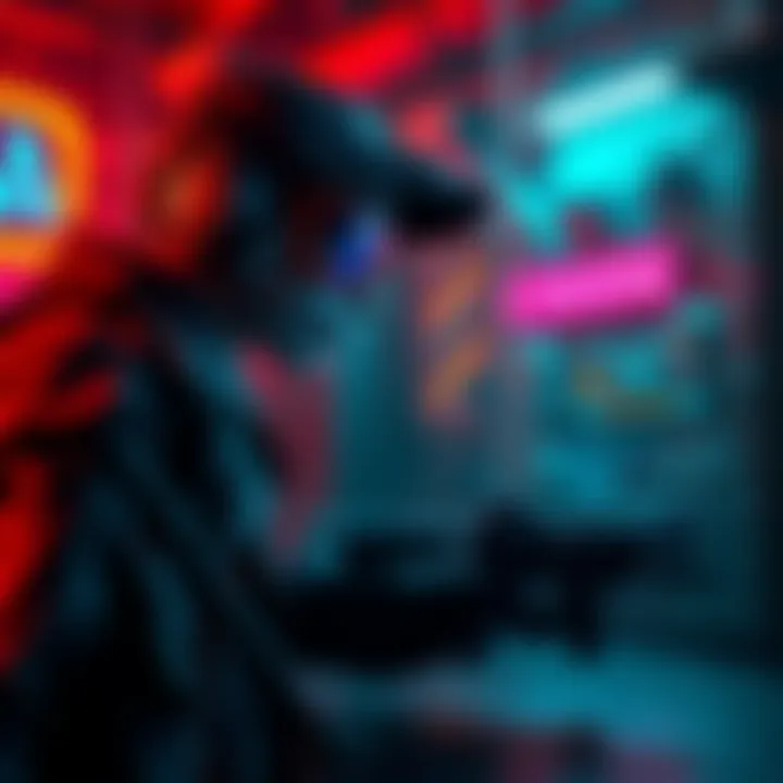 A gamer investigating clues in a virtual environment, looking for a player hoarding energy ammo.