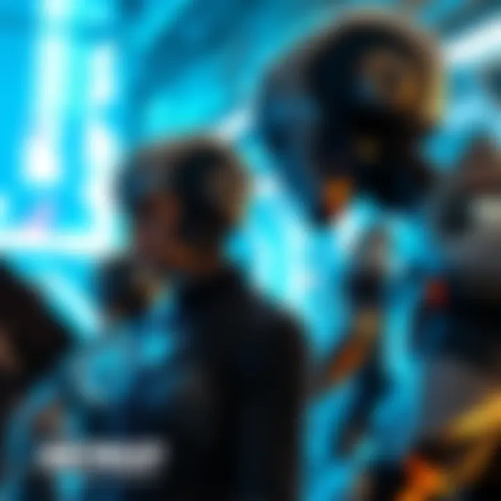 A scene showing android characters making choices in a futuristic setting