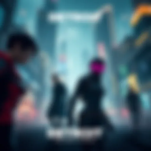 Concept art showcasing new characters inspired by Detroit Become Human, set in a futuristic cityscape.