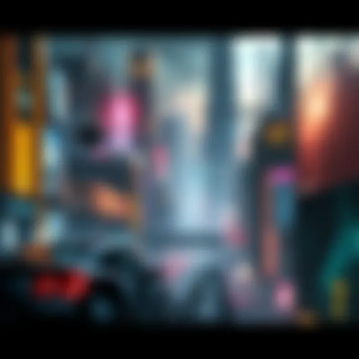 A futuristic cityscape inspired by Deus Ex, featuring advanced technology and a blend of cyberpunk elements.