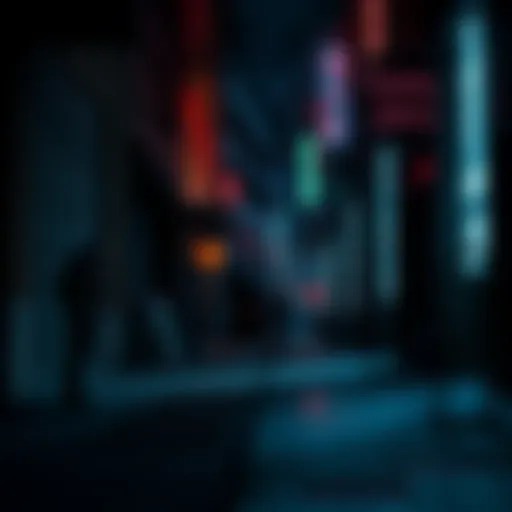 Devastated Character in Night City A character stands alone in a dimly lit alley in Night City, surrounded by shadows, showing a lost expression after significant losses.