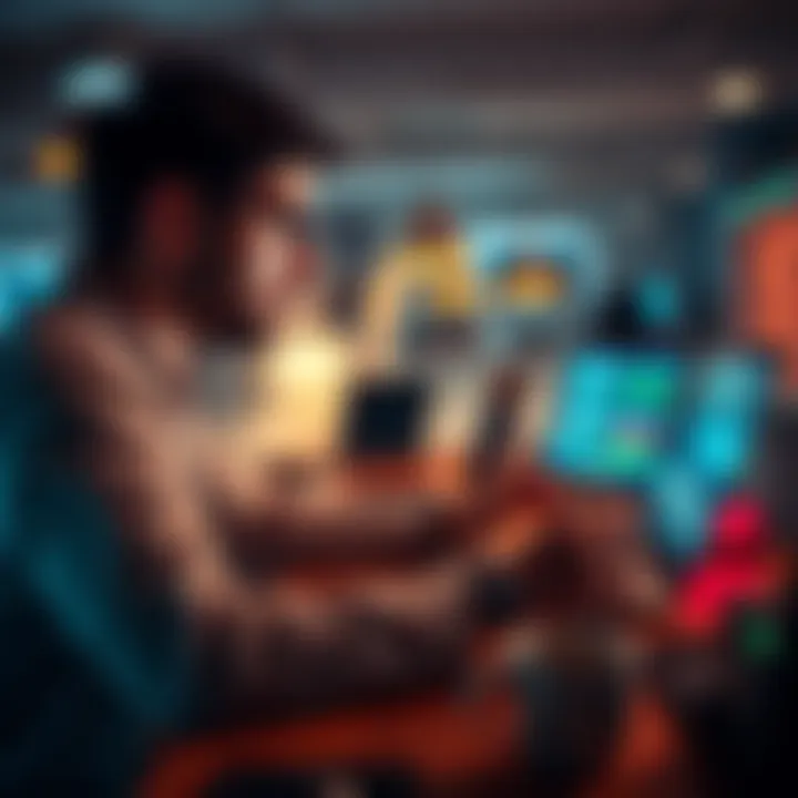 A software developer focused on coding at a desk with a laptop and coffee, illustrating the importance of developer skills over hardware speed.