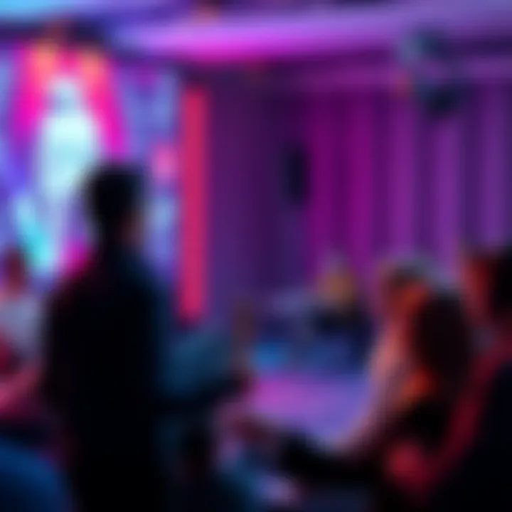 A game developer speaks at a panel about concerns related to AI in video games, with audience members engaged in discussion.