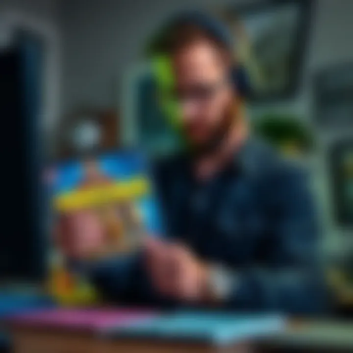 A game developer holds a copy of Borderlands 4 while looking at a computer screen showing the game title, highlighting the controversy around its pricing and previous writing quality.