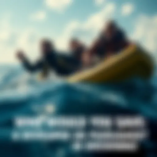 A lifeboat scene showing a developer and a publisher struggling in the water, with people debating who to save, conveying urgency and drama.