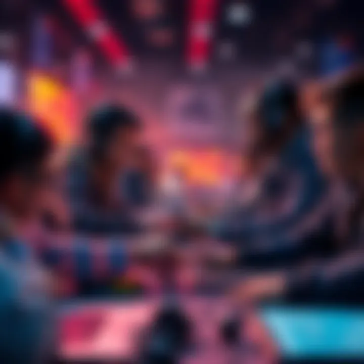 A group of developers collaborating in a hackathon, focused on coding and sharing ideas, showcasing teamwork and rivalry.