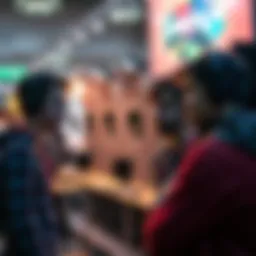 A group of developers looking distressed at their booths with empty spaces where equipment used to be, expressing sadness over theft at Gamescom.