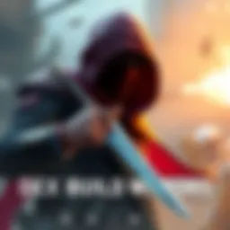 A character holding a sleek dagger while wearing a stylish blood veil, ready for action in a gaming environment.