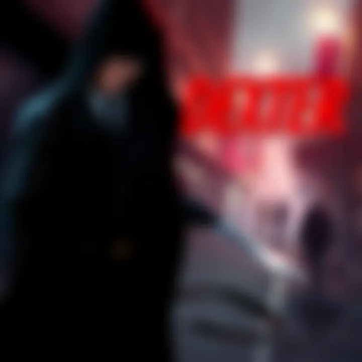 Concept art for a Dexter video game featuring a shadowy character with a knife, set in a dark urban environment.