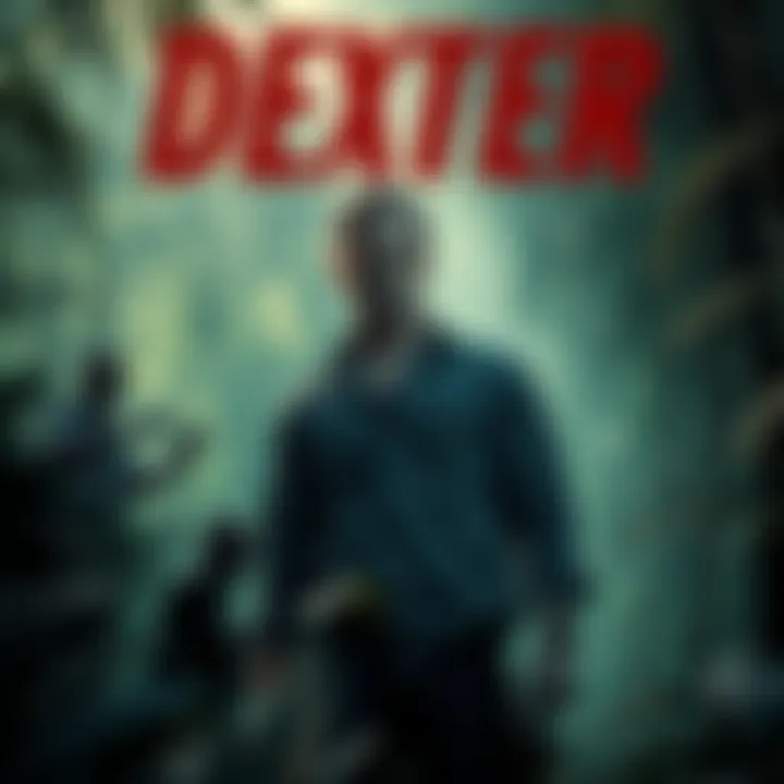 Dexter stands in a jungle, looking determined as he searches for the relic while surrounded by shadows of the voodoo boys in the background.