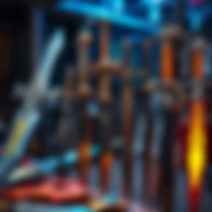 Dexterity Weapons Showcase A display of top dexterity melee weapons including swords and daggers with intricate designs.