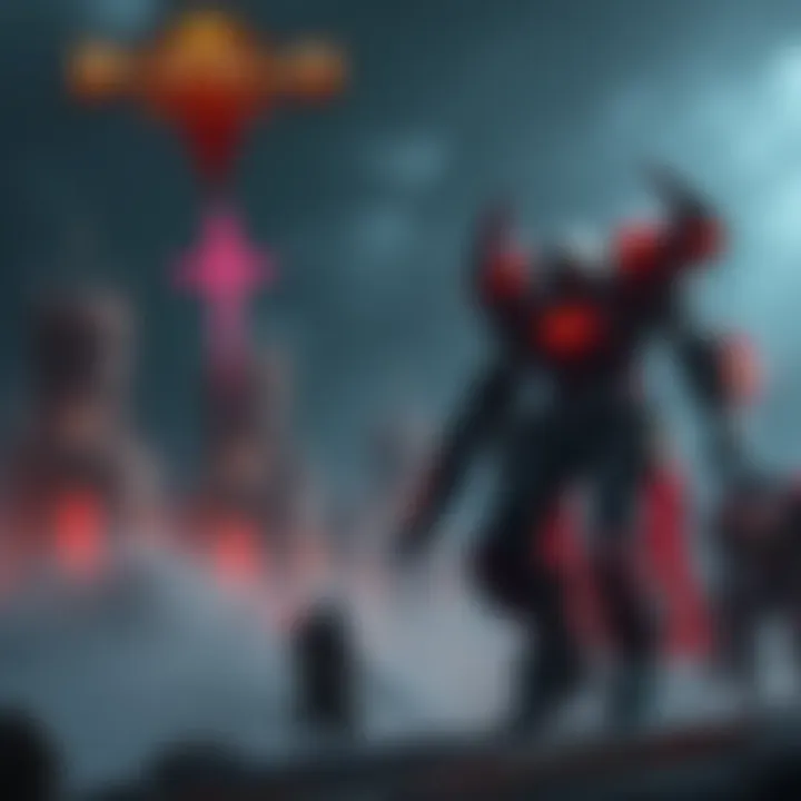 A scene blending elements from Diablo's Sanctuary and Armored Core, showcasing dark fantasy environments with futuristic robots