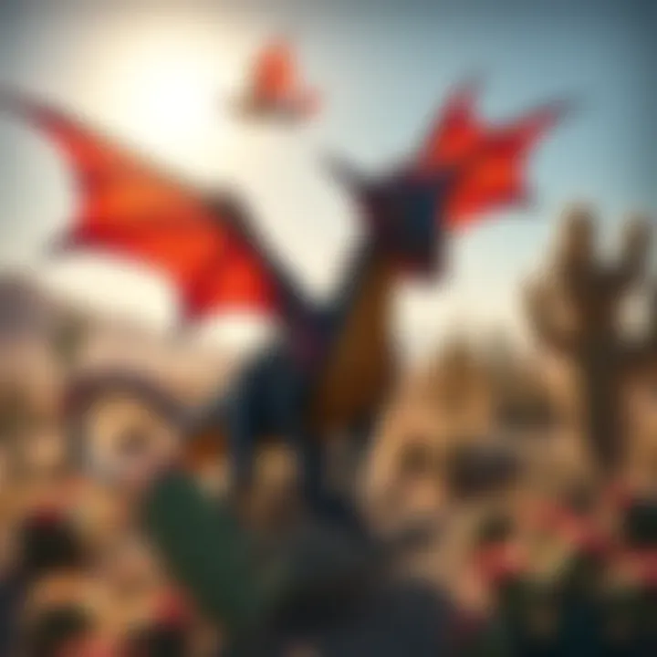 A Flying Wyvern known as Diablos, aggressive and territorial, stands among cacti in a sunny desert setting.