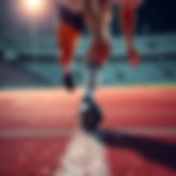 A person demonstrating a diagonal slide start technique on a track, focusing on their foot placement and stance.