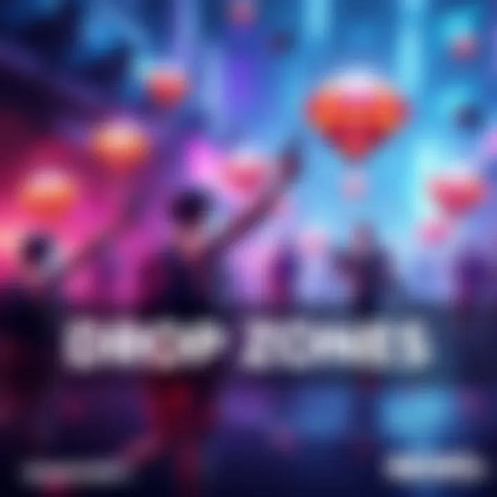 A vibrant graphic showing gameplay action in Diamond+ with highlighted drop zones and engaged players