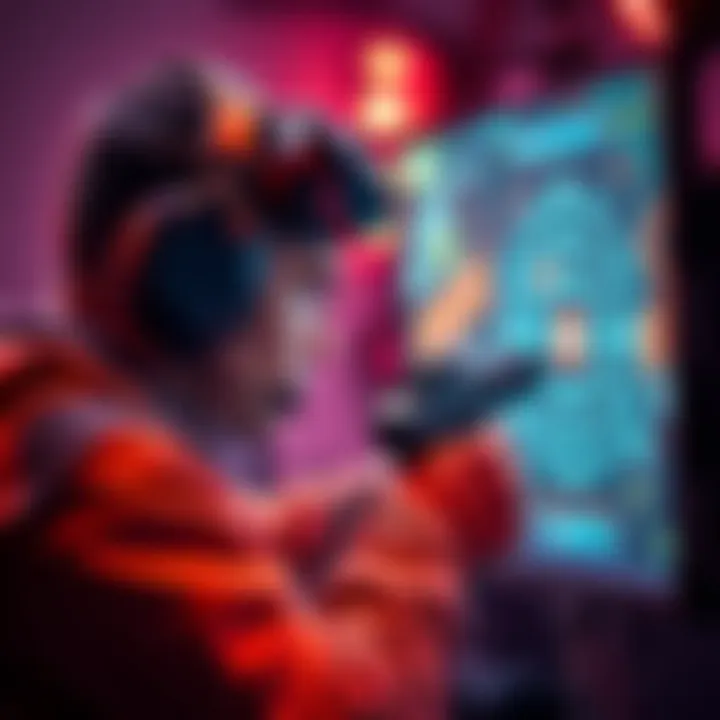 A focused gamer in a competitive setting, aiming at a target on a screen, showcasing frustration with aiming while playing a shooting game, with Diamond rank badge visible on their profile