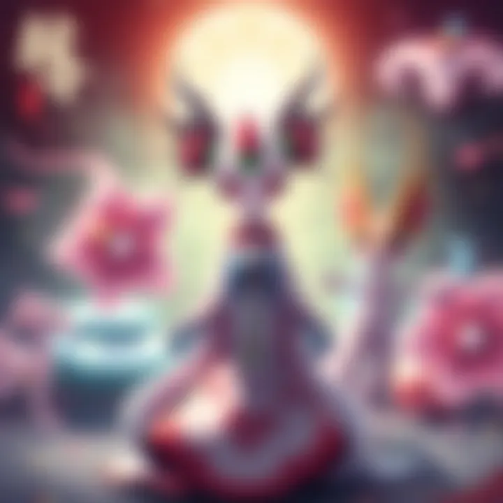 Diaochan stands gracefully surrounded by Bellossom and Vileplume, showcasing her delicate and fierce sides.