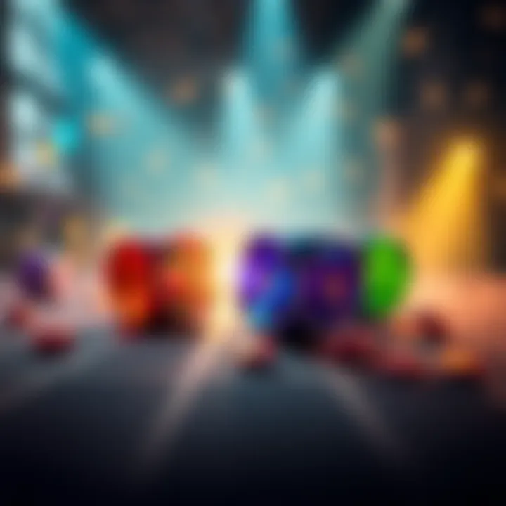 Dice and Fortune A colorful set of dice rolling across a table with light shining on them, symbolizing luck in decision-making and gaming.