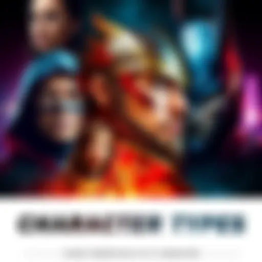 A montage of various character types from literature and gaming, including a hero, villain, and sidekick, showcasing their unique traits and styles.