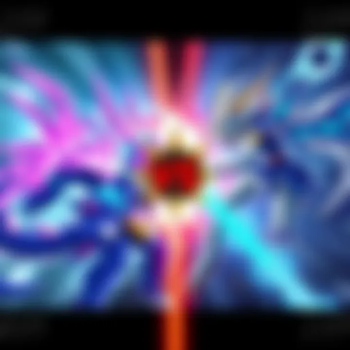 A split image featuring characters from Digimon Story Time Stranger and Granblue Fantasy engaging in battle. The Digimon character is a vibrant creature with digital elements, while the Granblue chara...