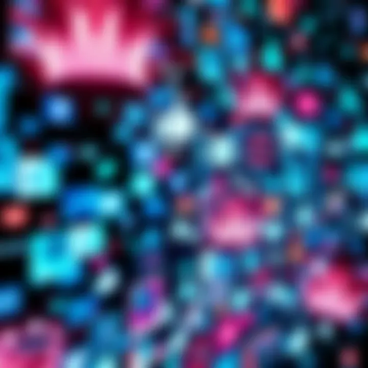 A collage of digital screens showing various social media platforms and chaotic graphics, symbolizing the impact of technology on reality and identity.