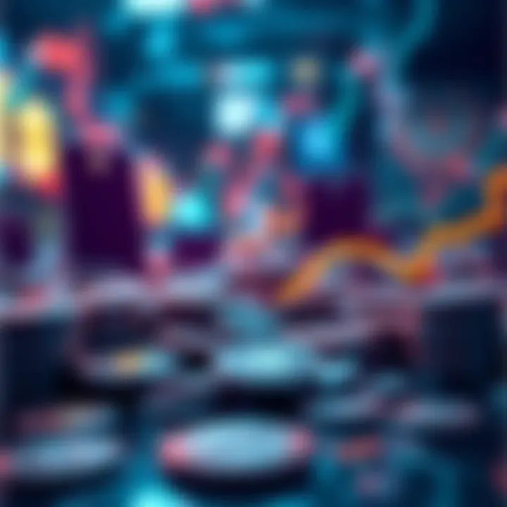 Digital currency pricing concept A visual representation of fluctuating digital currency values with price tags and coins