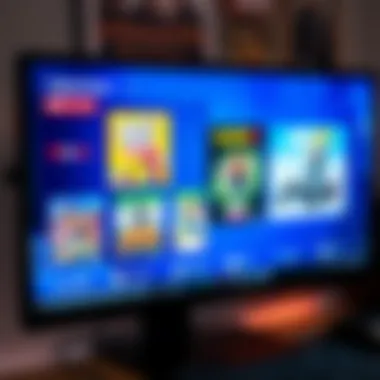 A computer monitor displaying different digital game covers with options for customization