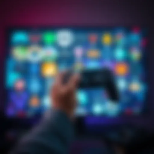 Digital Gaming Future A person holding a gaming controller in front of a screen displaying digital game icons, indicating the transition to digital gaming by 2028.