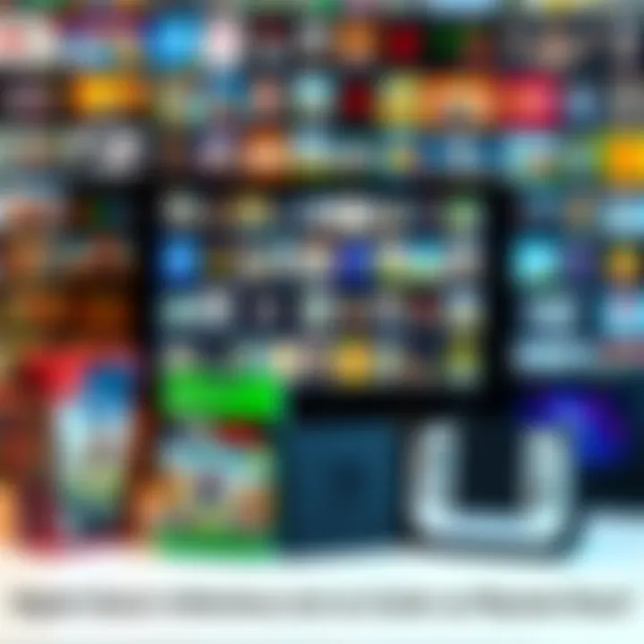 Digital game and physical game collections A vibrant display of digital game icons on a screen alongside physical game cases for Xbox and Switch consoles, showcasing the joy of collecting both formats.