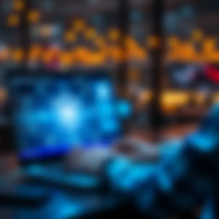 A person using a laptop with a shield icon representing digital safety on the screen.