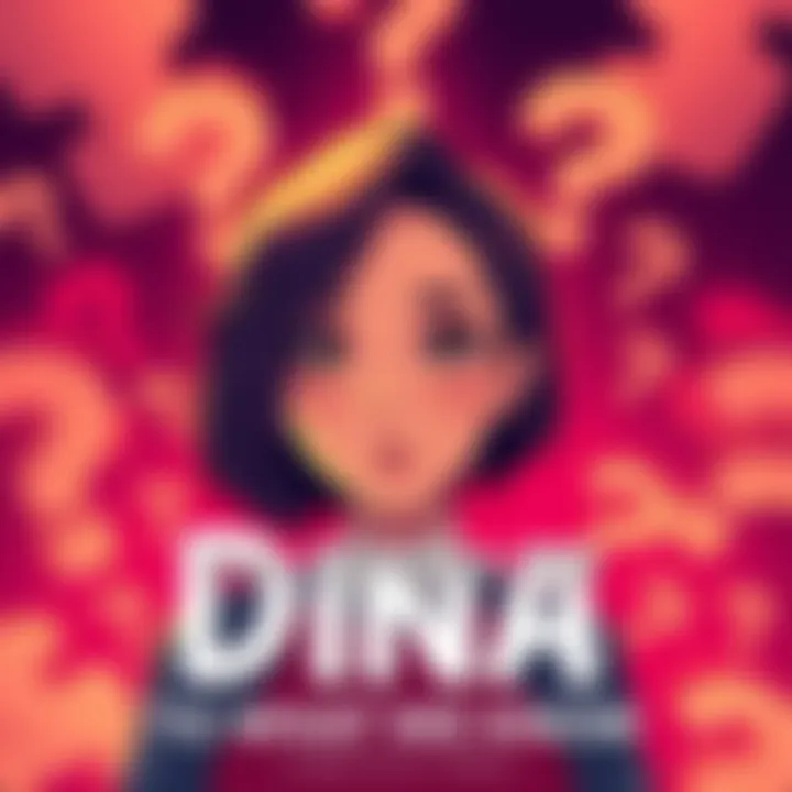 Illustration of a character named Dina, surrounded by question marks, symbolizing curiosity about her last name.