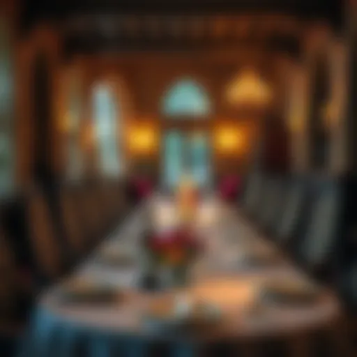 A beautifully set dining table inside Ramsay as Abbey, surrounded by historic decor and soft lighting.