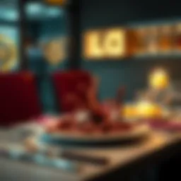 Dinner setting with worms A table set for dinner with a plate of worms, symbolizing an unusual dinner date scenario.