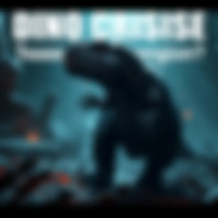 A digital artwork showing a dinosaur lurking in a dark, immersive environment, hinting at a potential Dino Crisis revival using the RE engine.