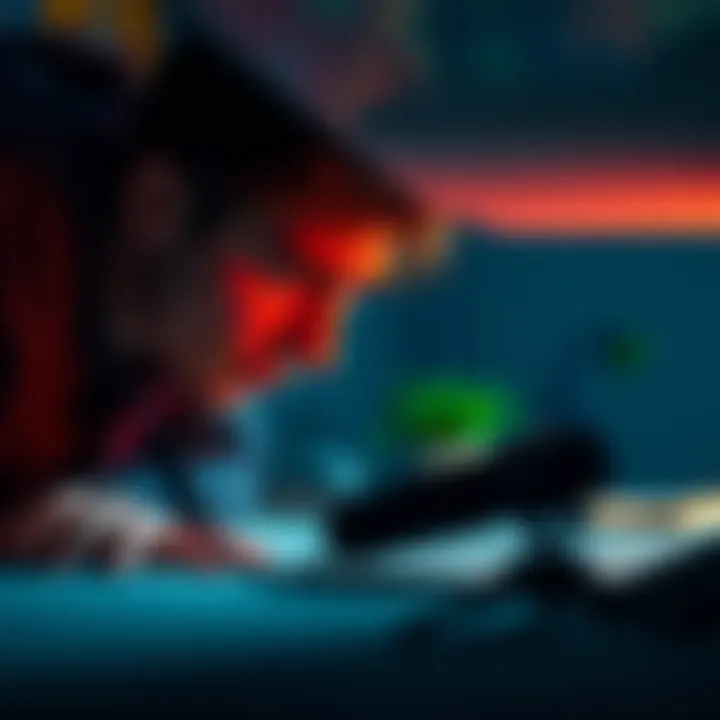 A person looking under a table for a lost directional microphone, showing frustration and determination.