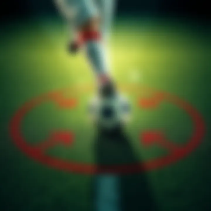 A player dribbling a soccer ball inside a circle marked on the ground, showing the four cardinal directions