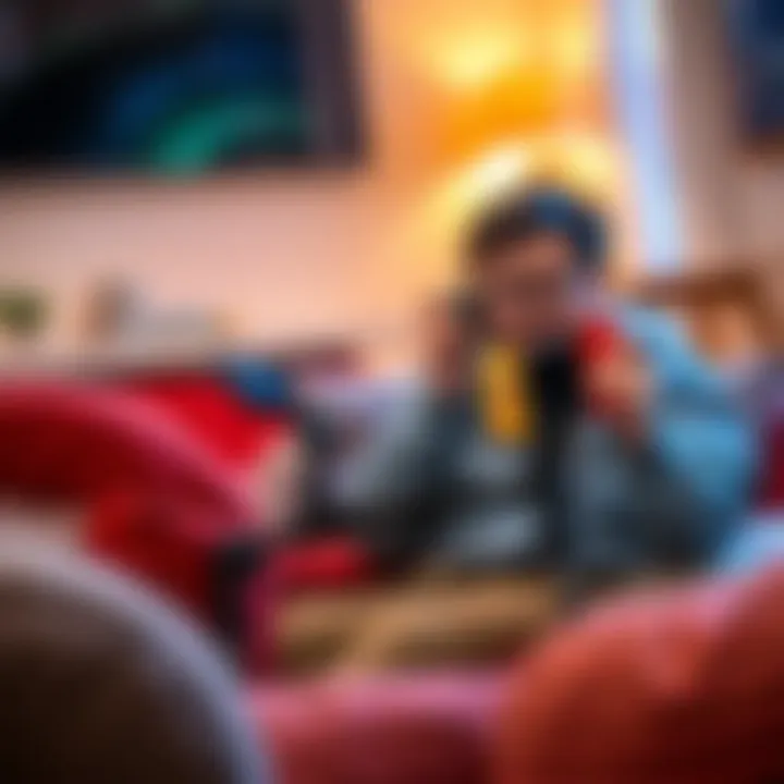A person with a disability playing Nintendo Switch 2, showcasing adaptive controllers and accessibility features, sitting comfortably in a living room.