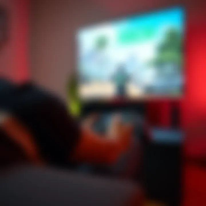 A gamer sitting on a couch looking frustrated while holding an Xbox Series X controller, console on TV stand, with a game visually displayed on the screen.